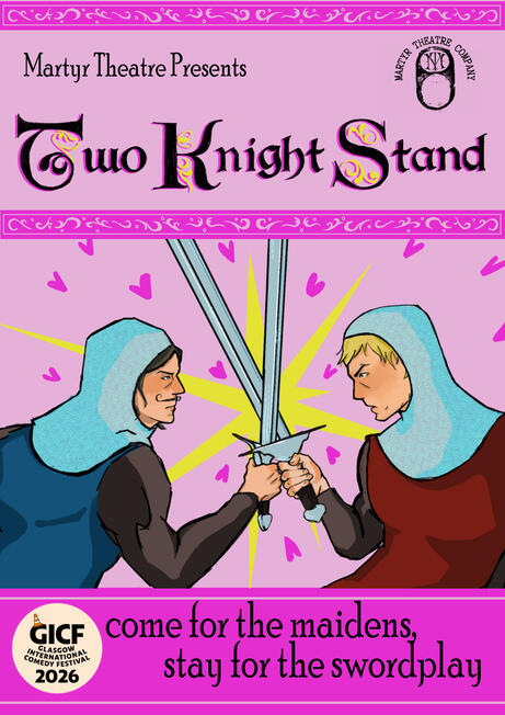 Two Knight Stand, Flyer, 2026. Clown comedy. Illustration, lettering, and design.