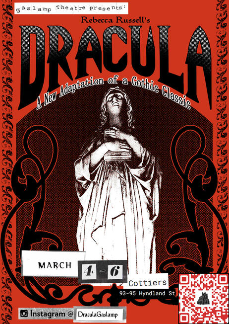 Dracula, Gaslamp Theatre, March 2024. Photography, lettering, collage, image manipulation.
